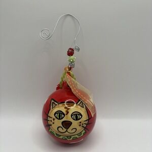 Glory Haus White Cat And Fishes Ball Ornament Red Ornament Used